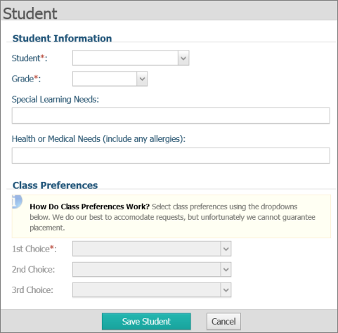 student registration form